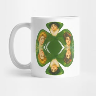 The green clover girls. girls faces, romantic vintage painting Mug